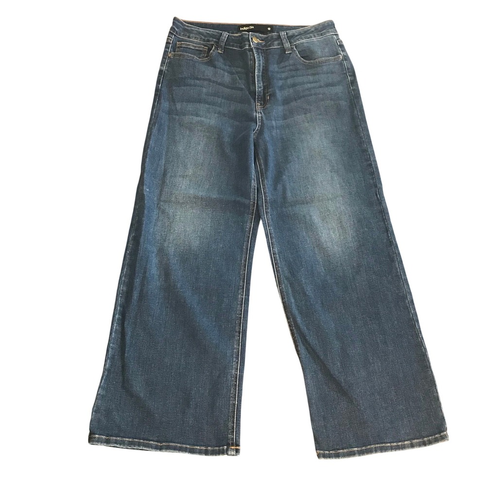 Indigo Six Women 12 Wide Leg Crop Jeans Medium Wash High Rise IP239 Denim